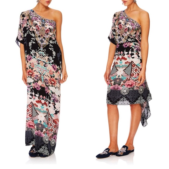 Camilla Maxi Kaftan Muumuu Nights With Her Black Silk Asian Kimono Resort OS - Picture 3 of 15